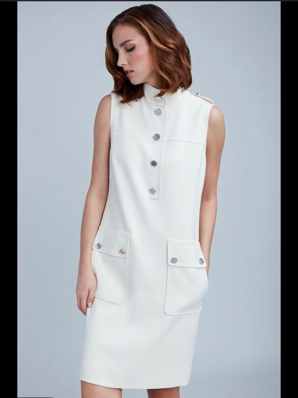 Etcetera Modern Sleeveless Safari Dress, Cream, Size 2